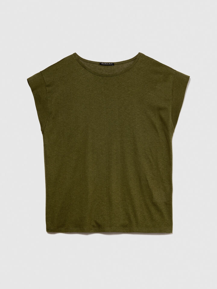 Slub t-shirt - women's short sleeve t-shirts - Military Green | Sisley image number 6